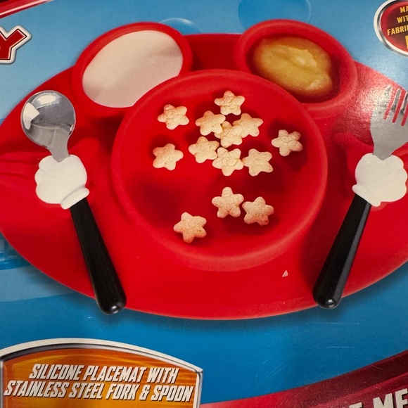 9M+ Disney Junior 3 Piece Mealtime Set Silicone Placemat w/ Steel Fork & Spoon - Picture 1 of 6